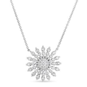 New Roberto Coin Tiny Treasures 18K White Gold Diamond Sunburst Necklace